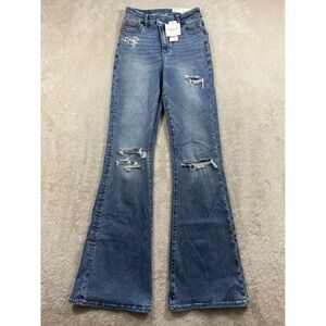 American Eagle Womens Curvy Super High-Rise Flare Jeans 000 Meas: 22x32